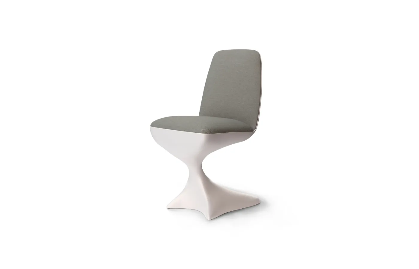 Alyna chair in white, with organic base and upholstered seat with soft lines.