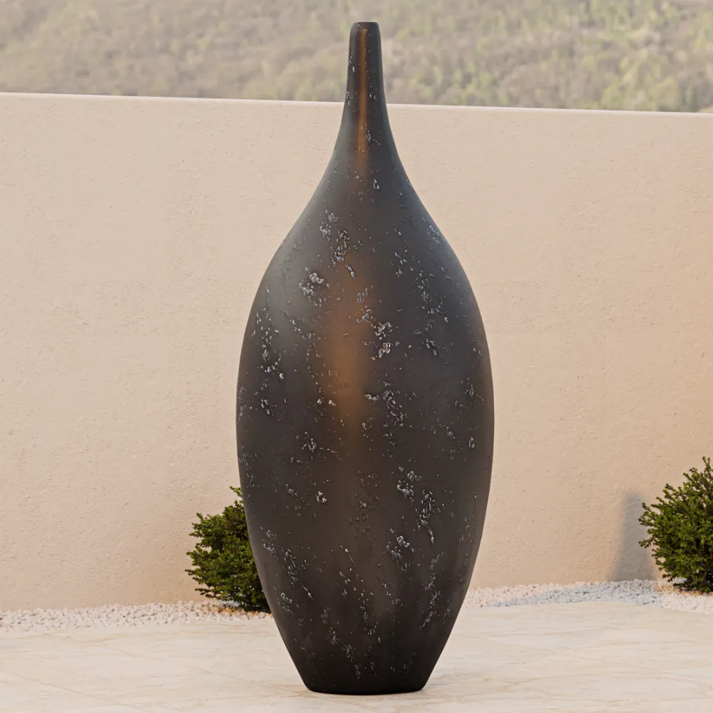 Close-up of the Gentle giant planter showing its tall elongated shape and slate textured surface.