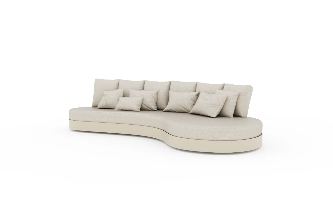 A white Harmony sofa with an organic shape and aligned cushions, presented on a neutral background.