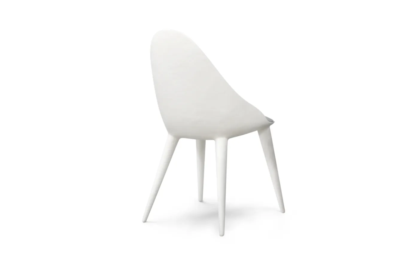 Rear view of the Mónaco chair in white with a curved backrest, continuous profile and tapered legs, shown against a neutral background.