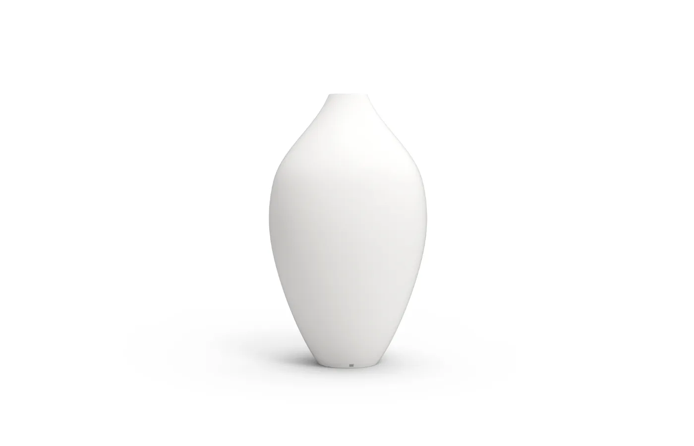 White Nobel giant planter with a tall elongated shape, smooth body and narrow opening on a neutral background.