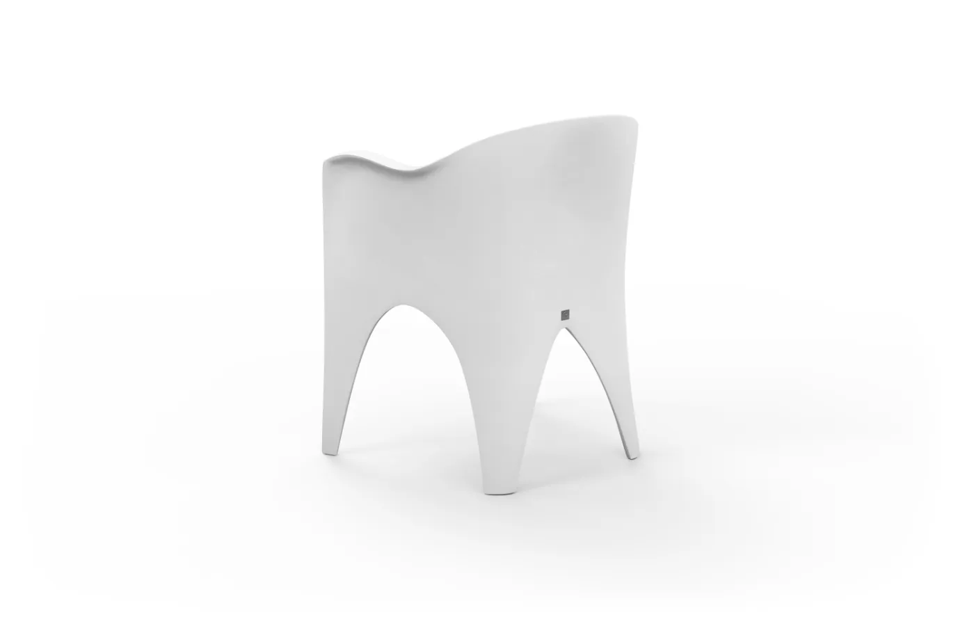 Rear view of the Oceano chair with a continuous backrest, curved cut-out and arched base, shown against a neutral background.