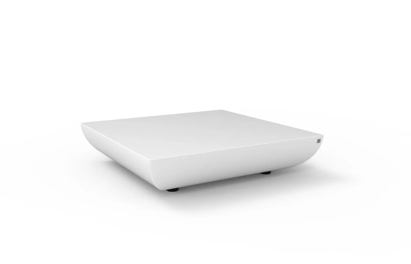 Victoria white outdoor coffee table with a square shape, softened corners and a low profile, shown isolated against a neutral background.