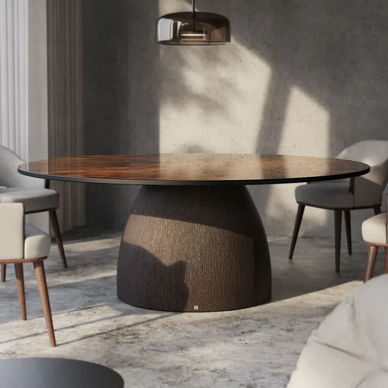 Barrel dining table for indoor