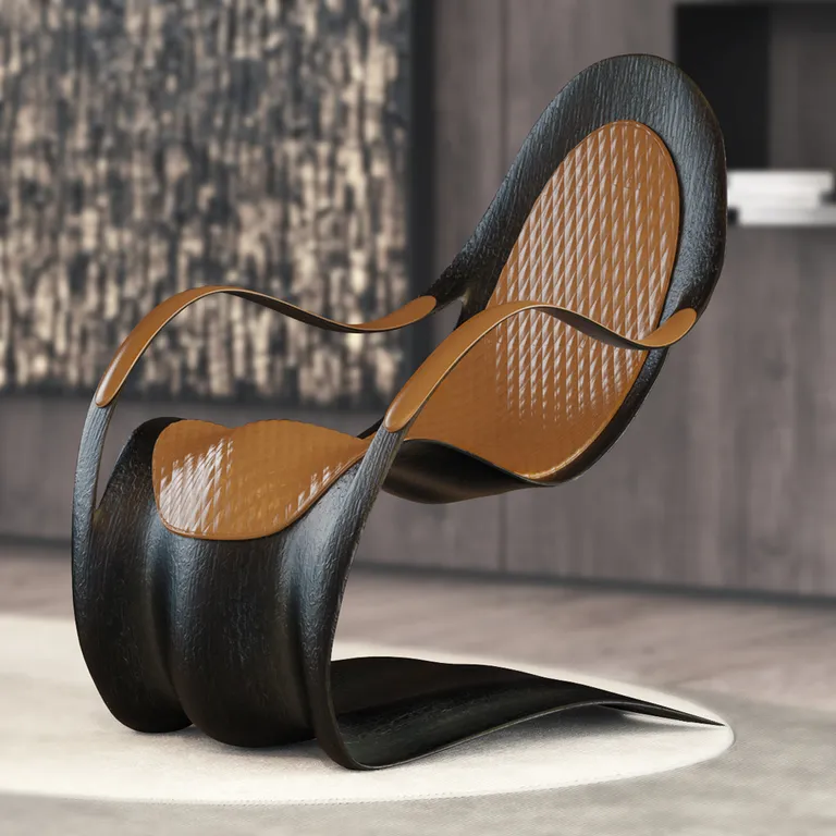 Flex armchair with leather cushion and coconut finish
