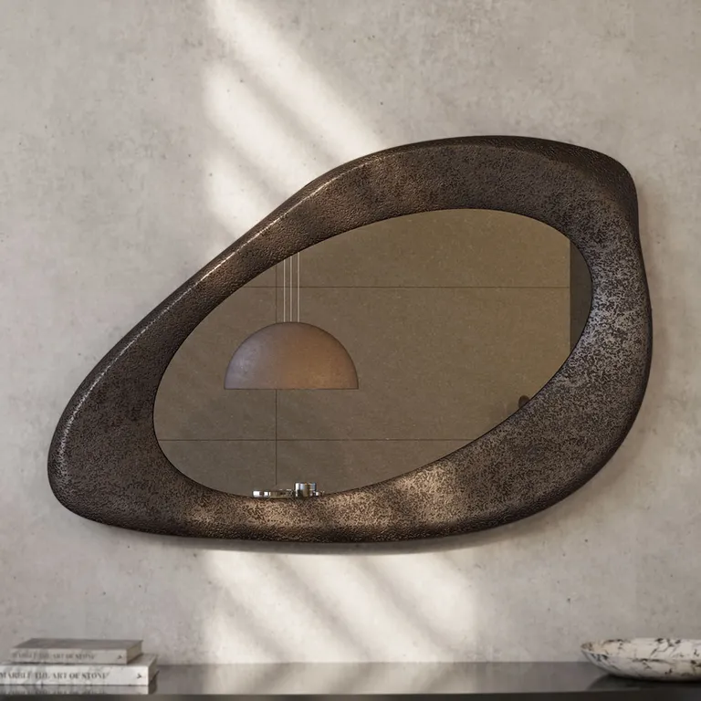 Visage mirror with volcanic finish