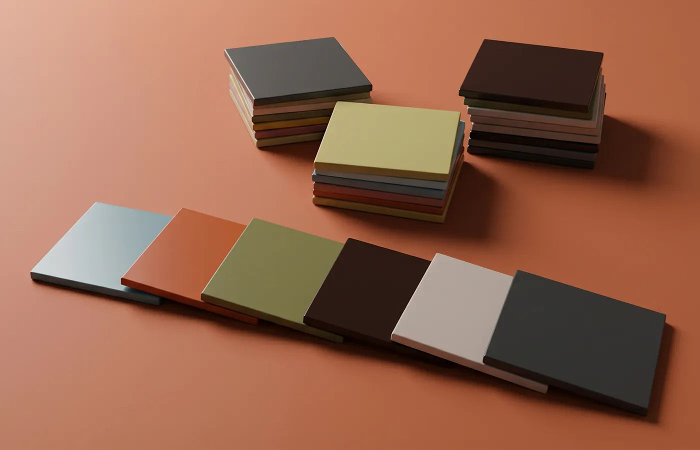Multiple square samples in various colours