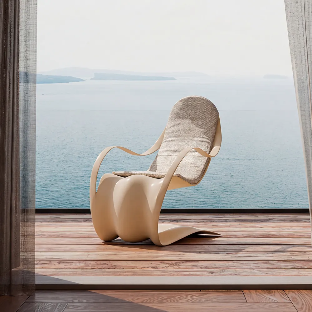 Outdoor balcony by the sea featuring a white Flex armchair
