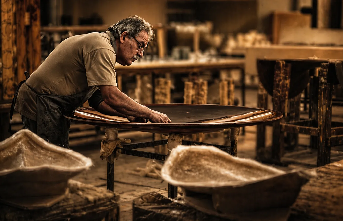 Craftsman in the process of making a GANSK piece