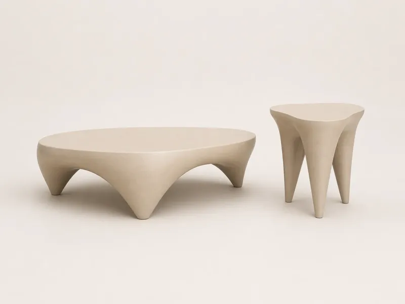Ivory set of coffee and side tables for outdoor