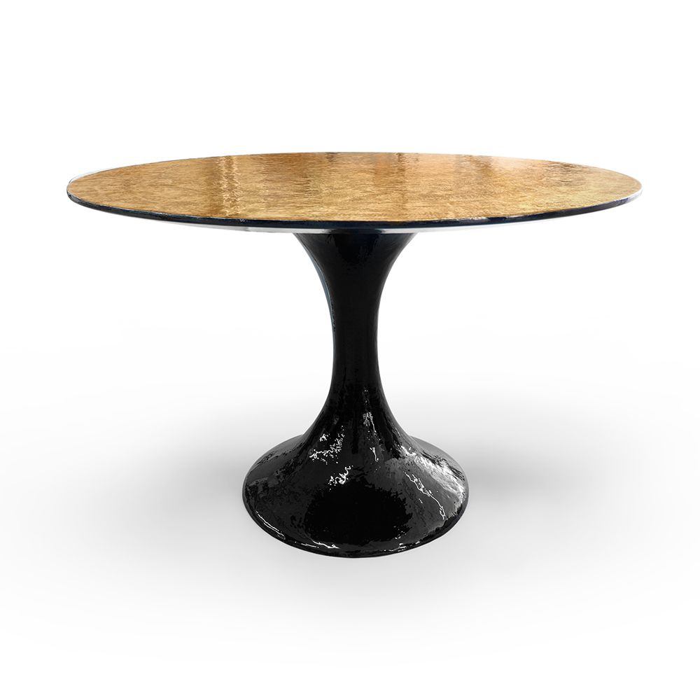 Jade Round Dining Table Black Textured Gold Color