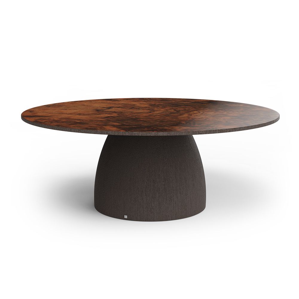 Barrel dining table with volcanic finish