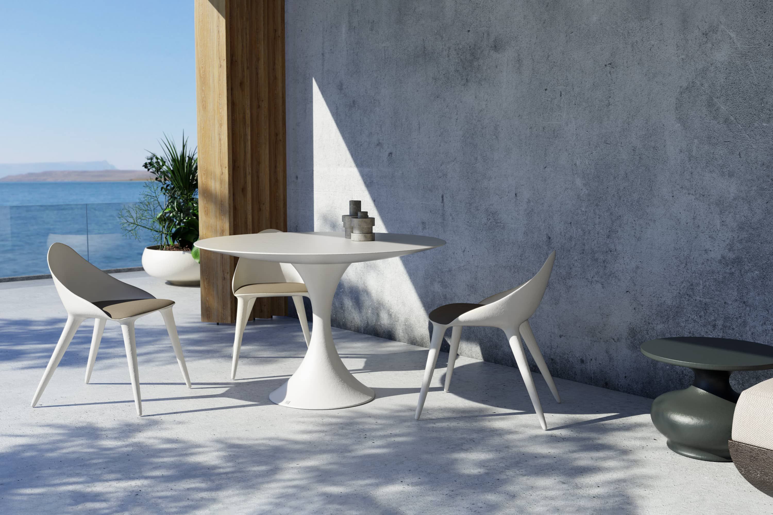 Jade round dining table with white lacquering for outdoor