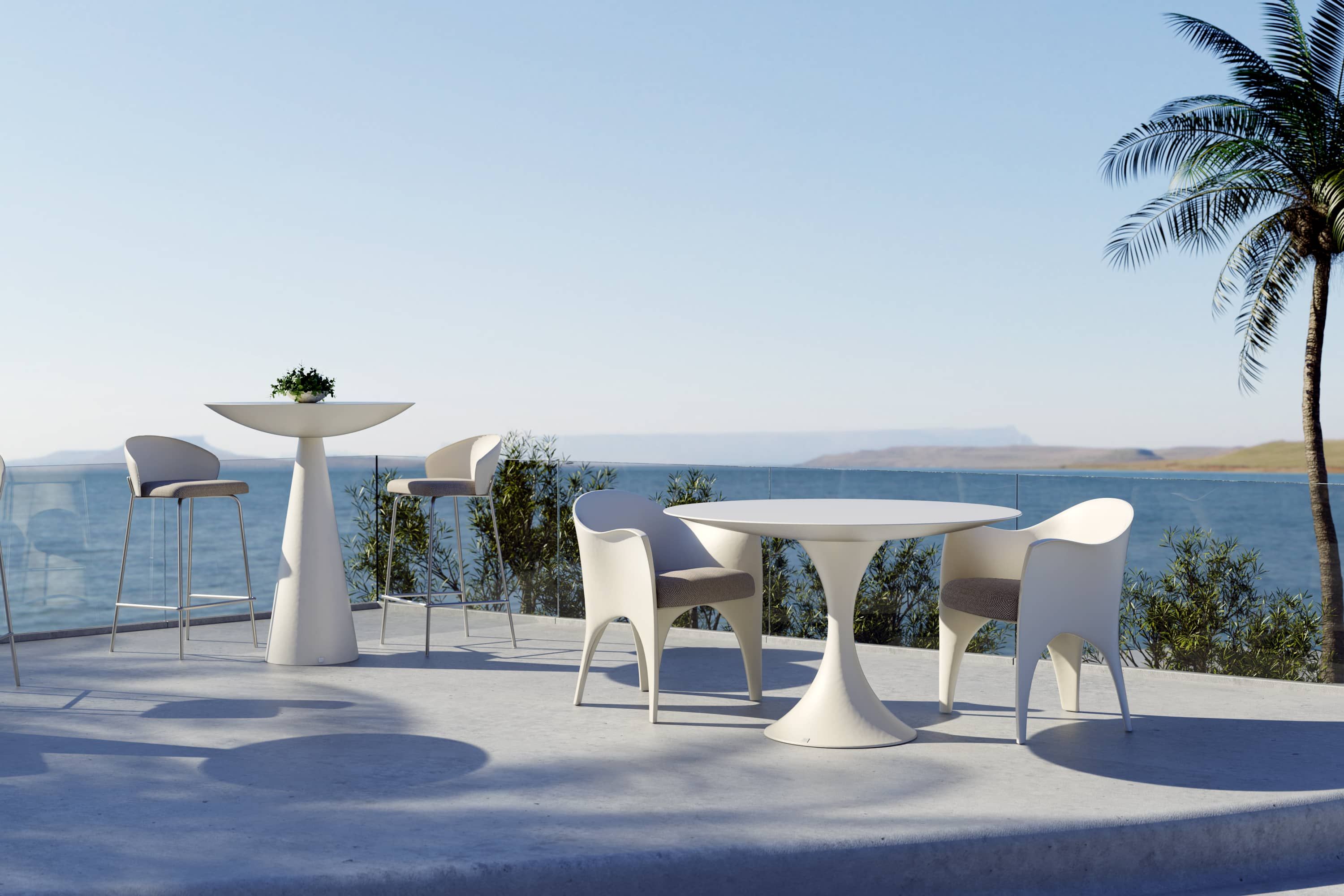 Jade round dining table with white lacquering for outdoor