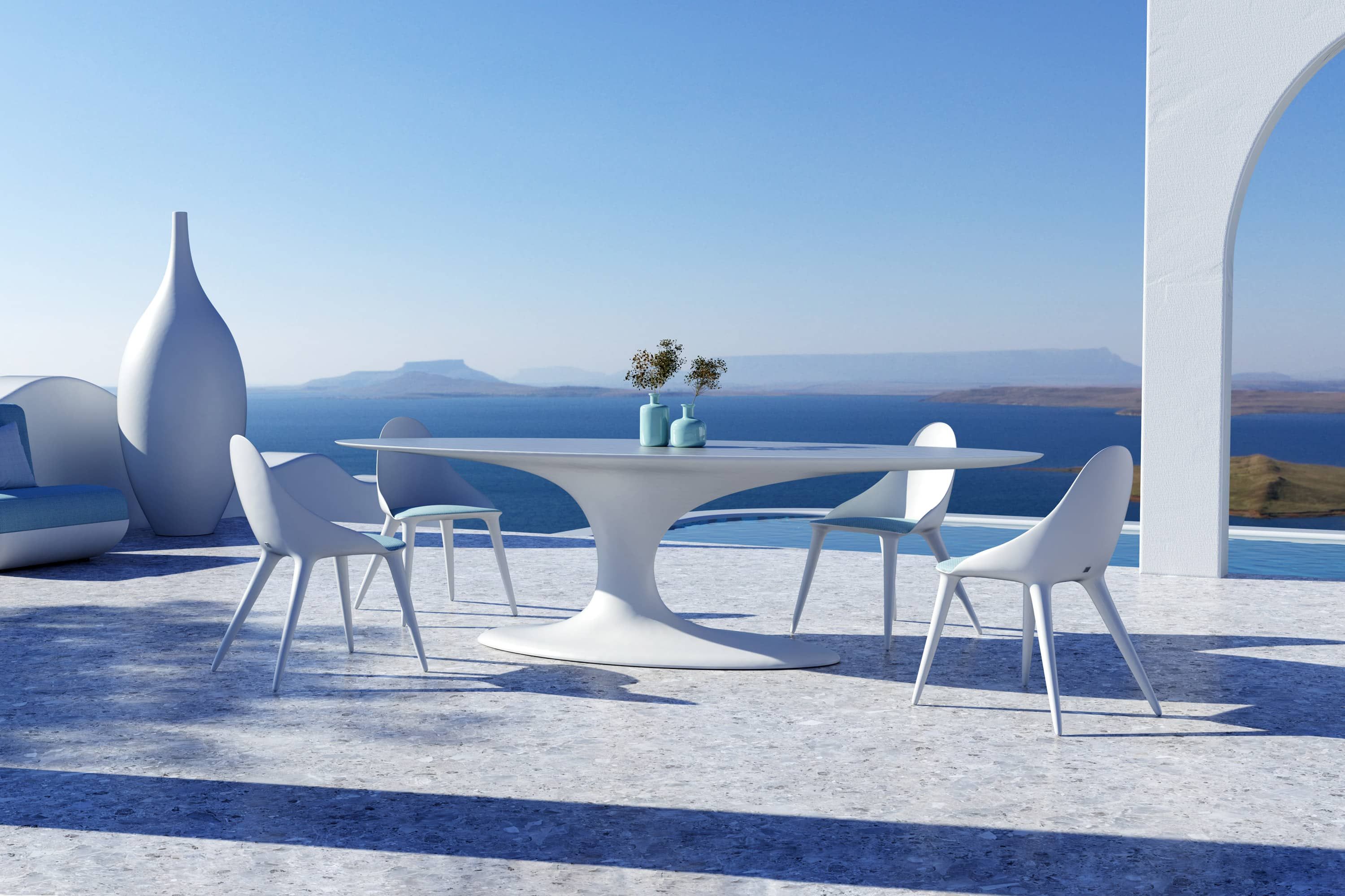 Jade dining table with white lacquering for outdoor