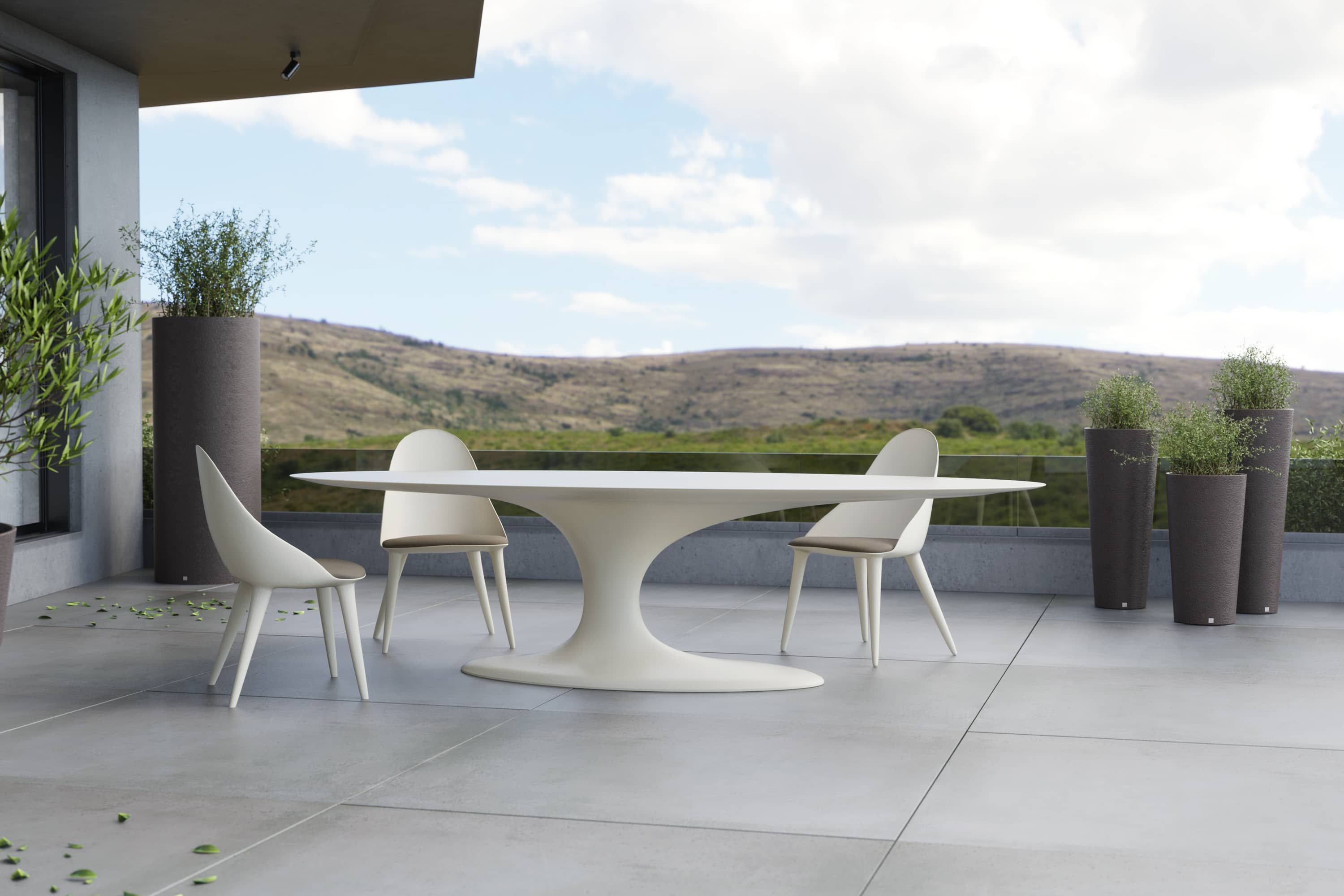 Jade dining table with white lacquering for outdoor